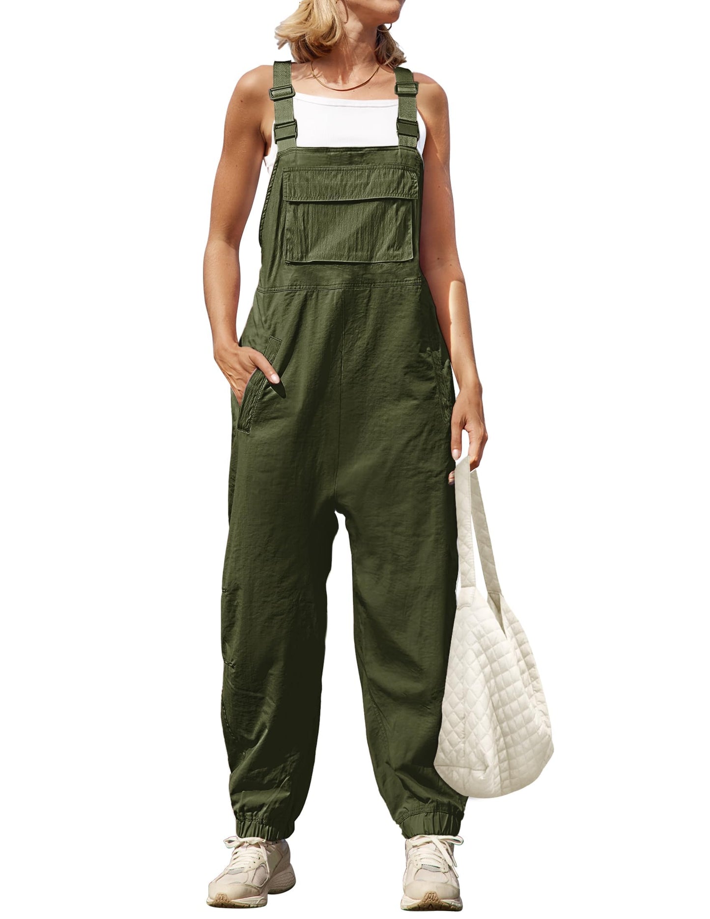 Women's Sleeveless Loose Adjustable Straps Jumpsuits with Pockets