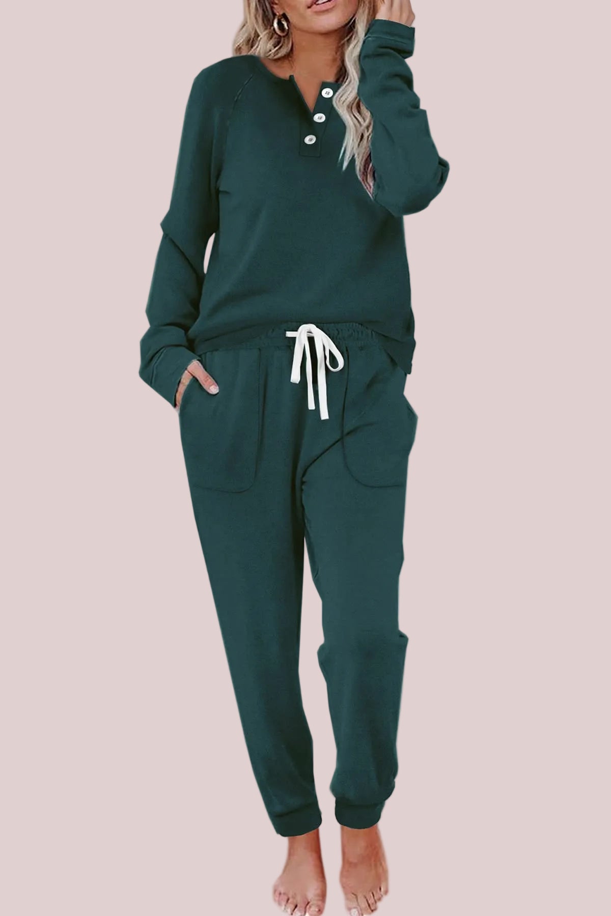 Women's Casual Button Sports Two-Piece Suit with Pockets