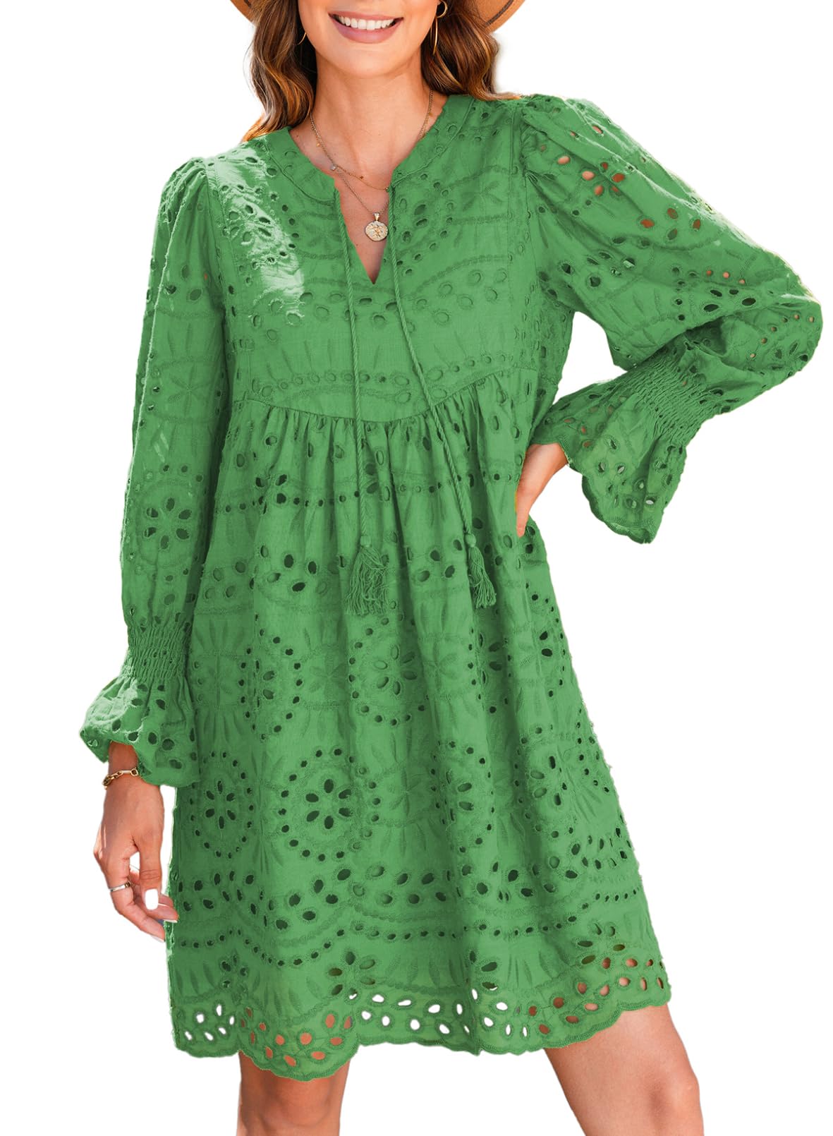 Women's V Neck Eyelet Lace Dress