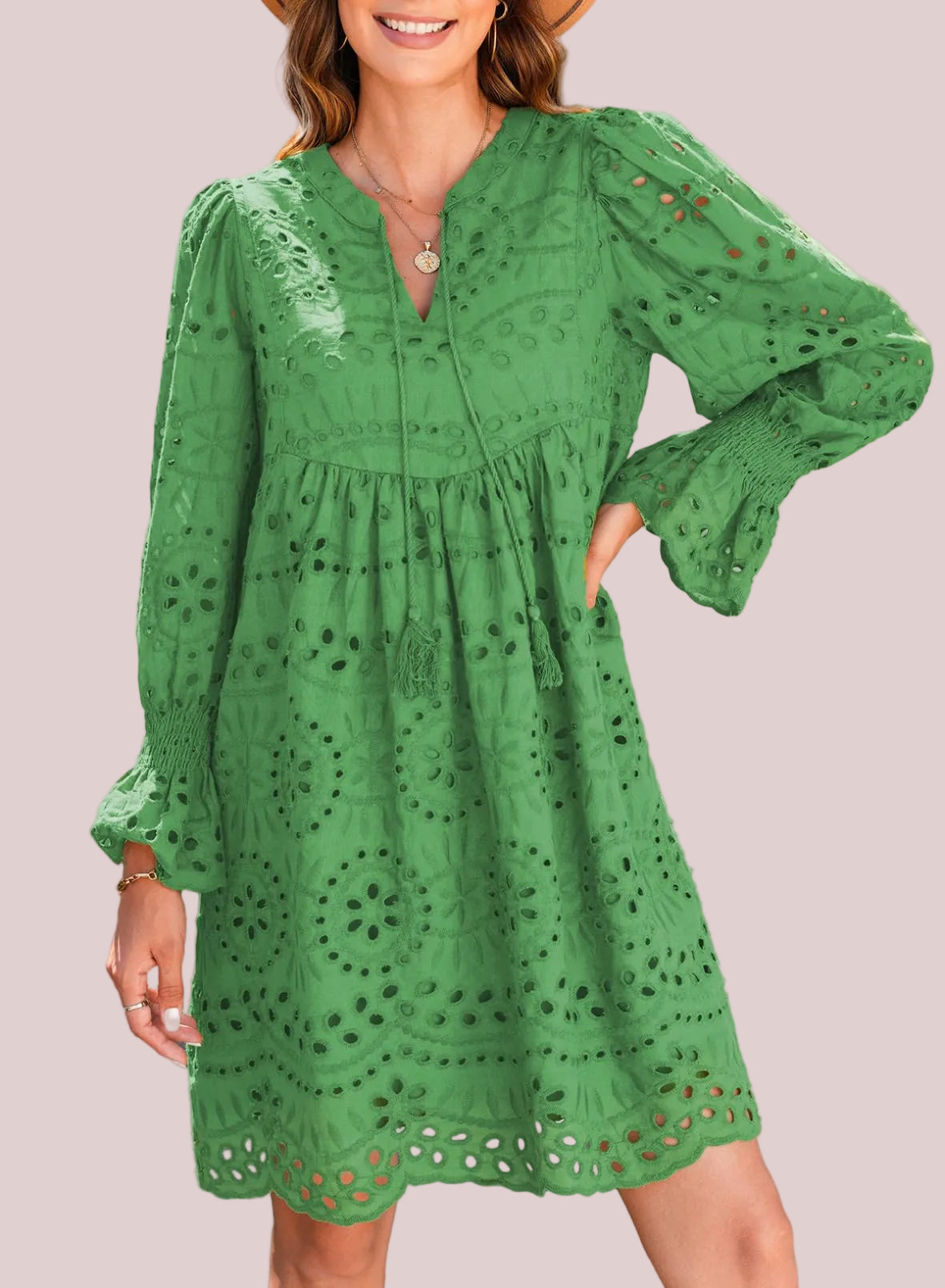 Women's V Neck Eyelet Lace Dress