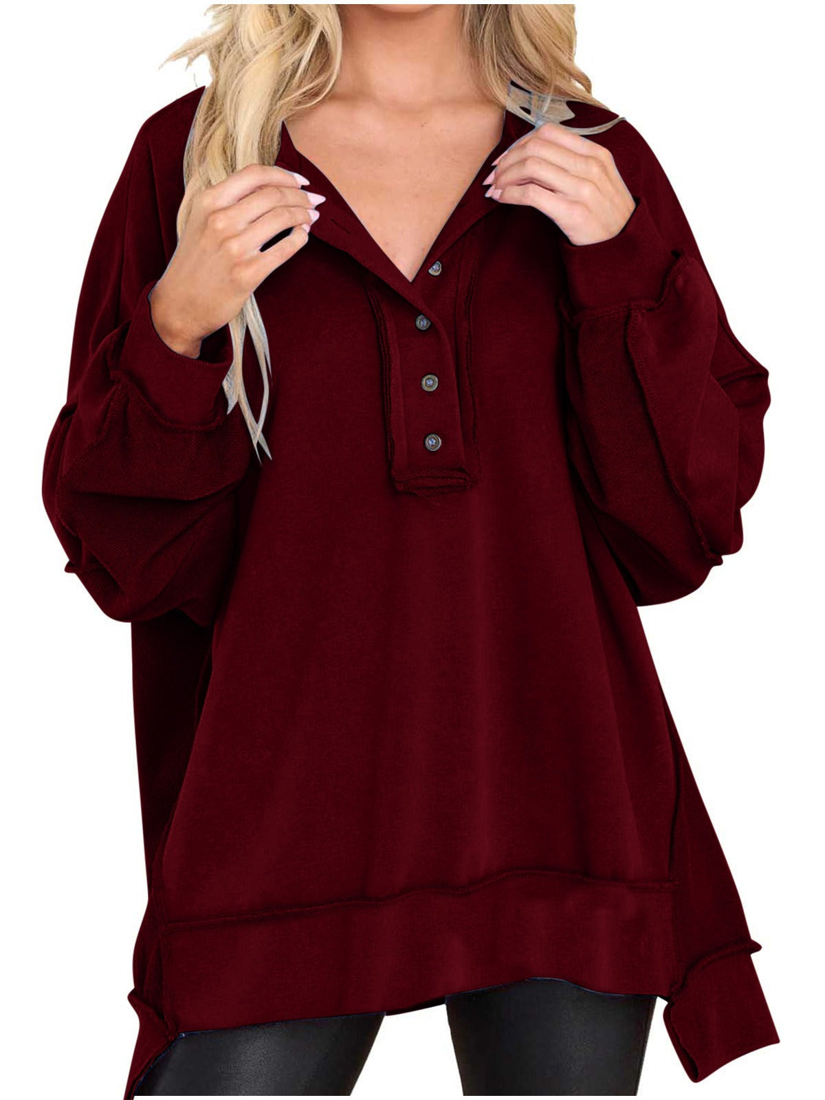 Women's Exposed Seam Henley Sweat Top