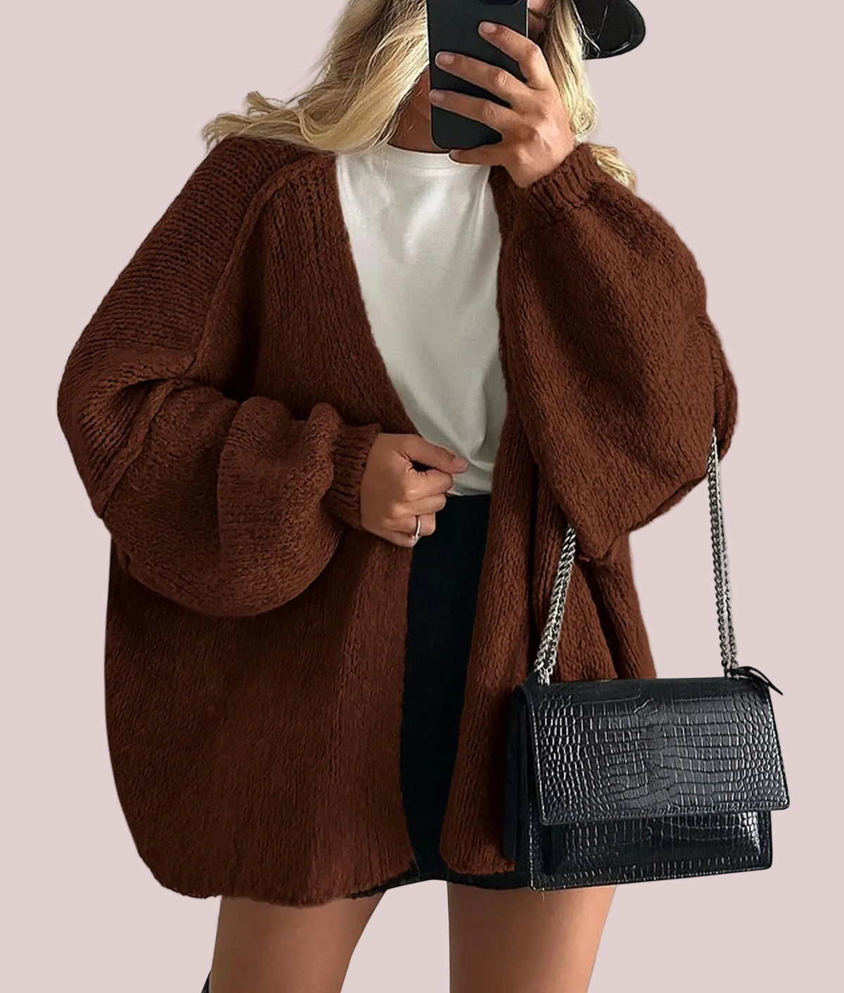 Women's Oversized Lantern Sleeve Sweater Cardigan