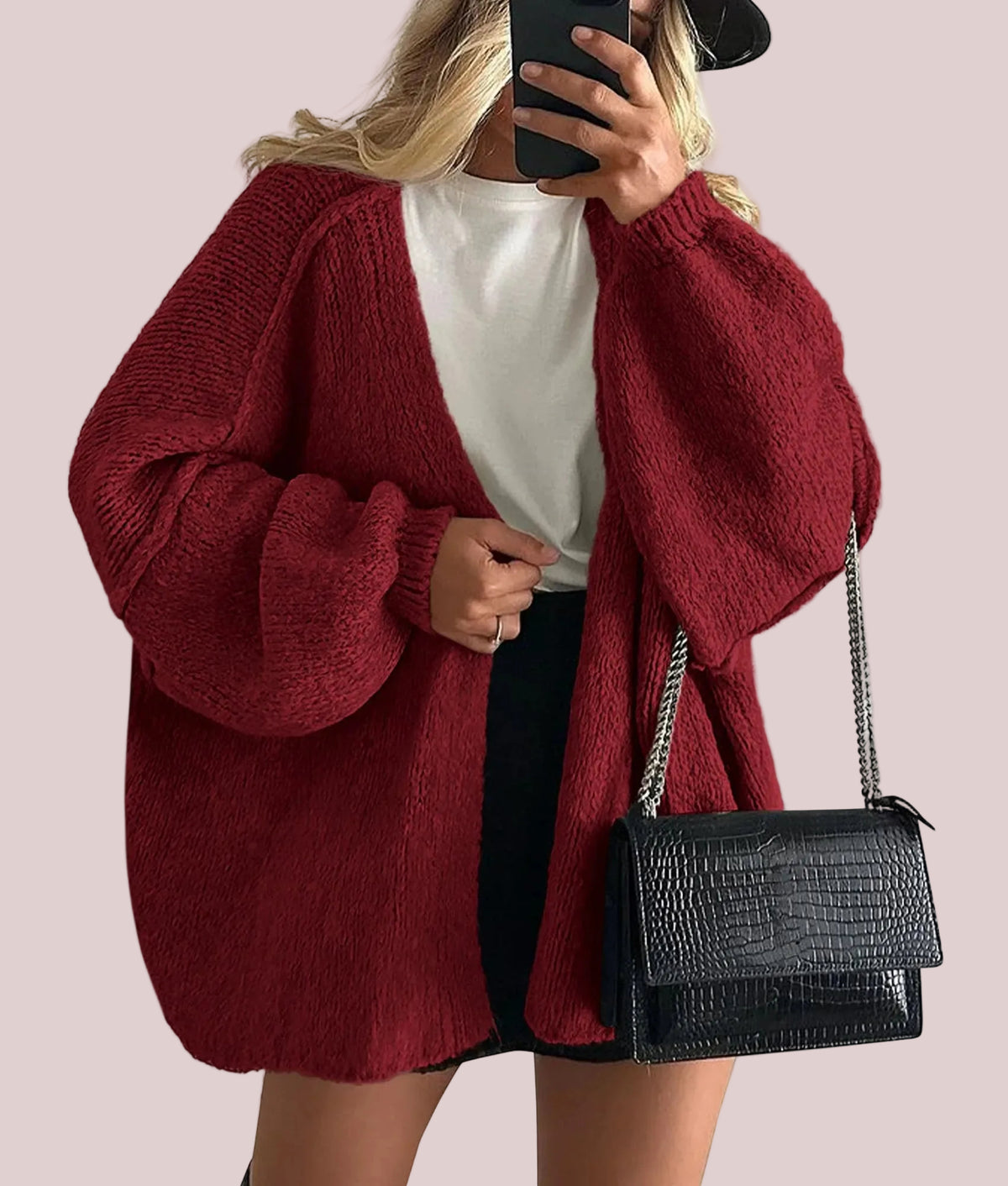Women Oversized Open Front Knit Cardigan