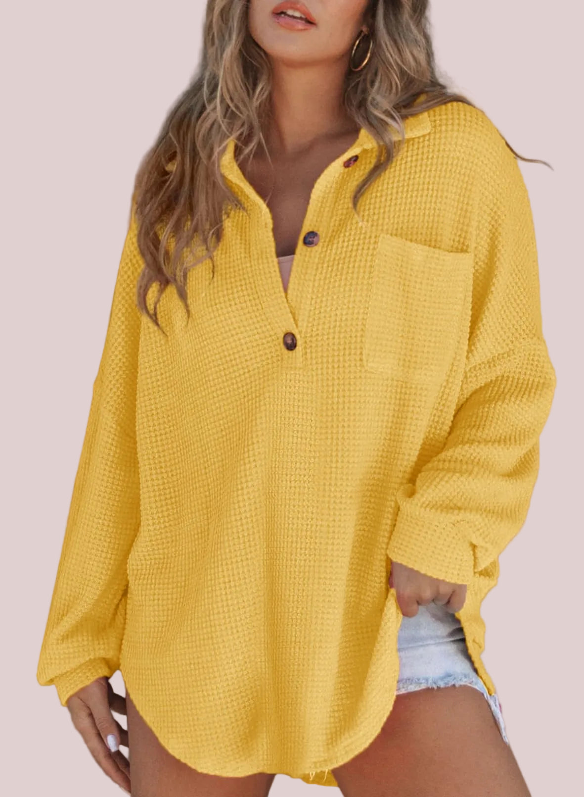 Women's Waffle Knit Long Sleeve Sweatshirt