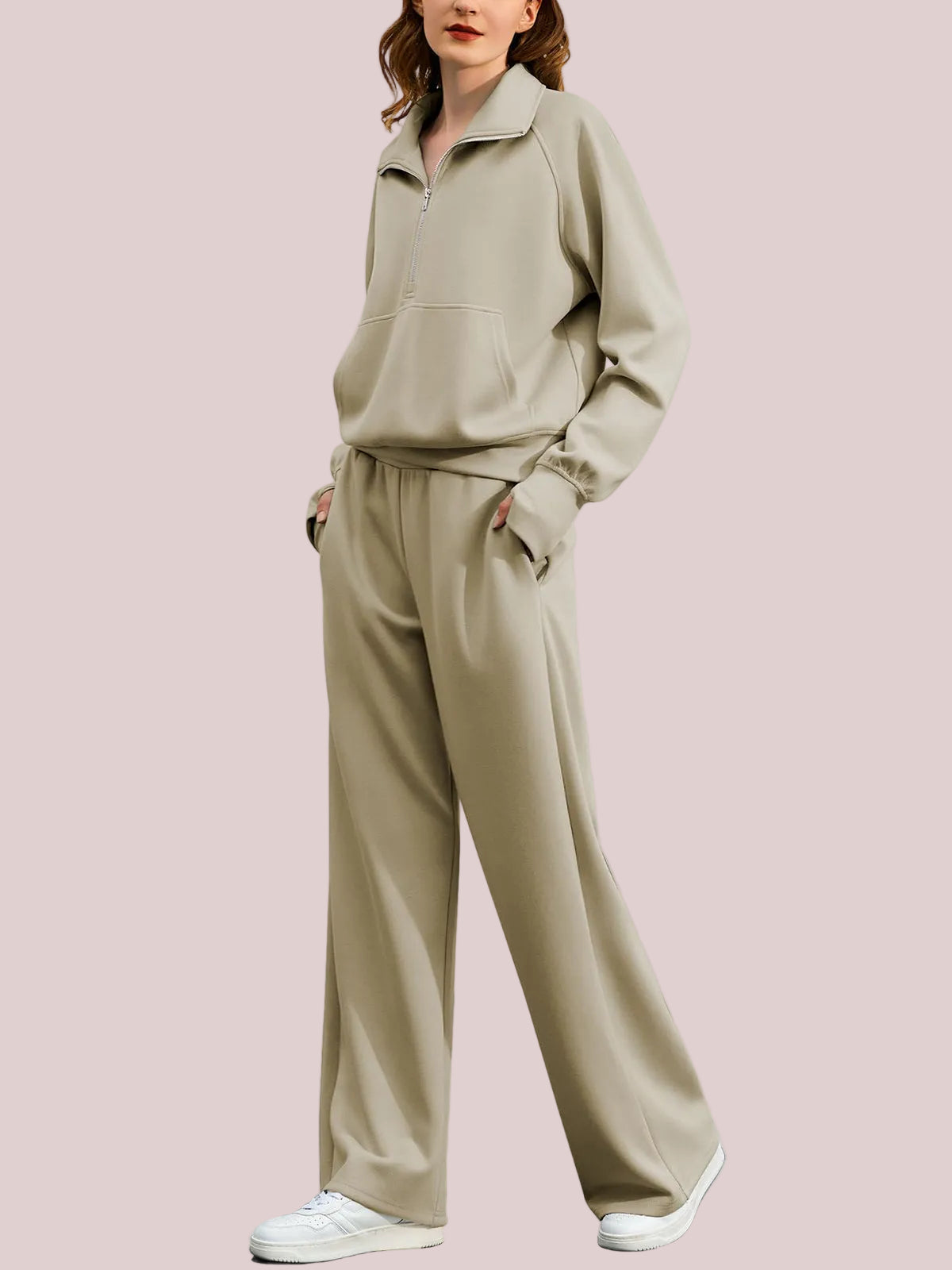 Women's Oversized Half Zip 2 Piece Sweatsuit Set