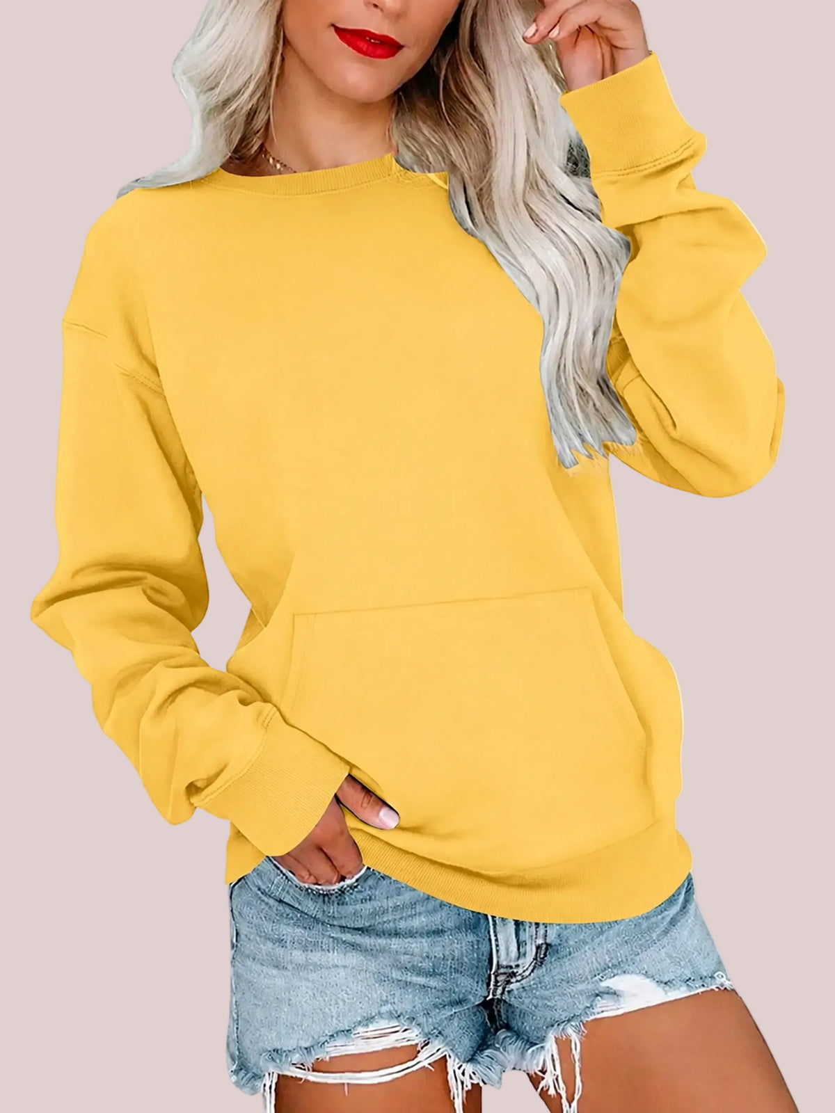 Women's Crew Neck Pocket Pullover Sweatshirt