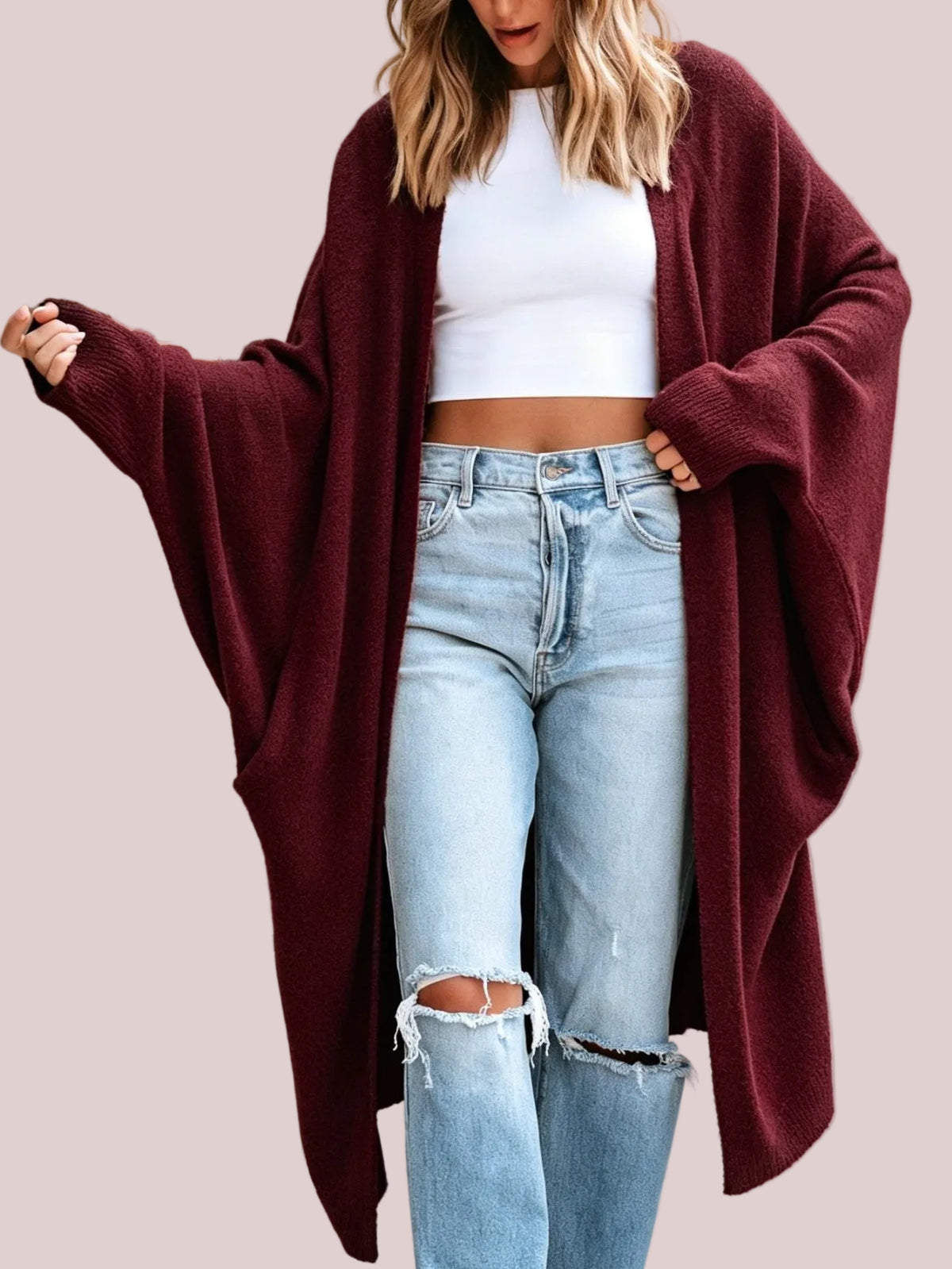 Women's Batwing Sleeve Relaxed Maxi Knit Cardigan