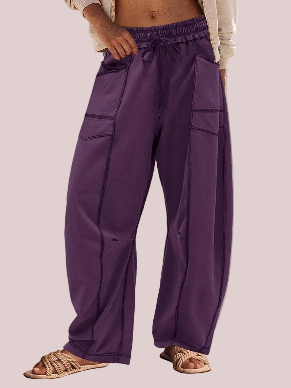 Women's High Waisted Drawstring Wide Leg Baggy Barrel Pants