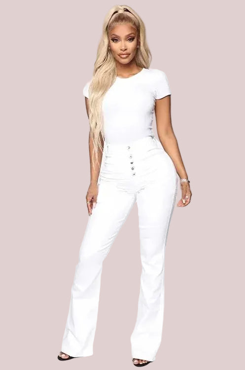 🔥🔥Button Fly Booty Shaping High Waist Flare Jeans