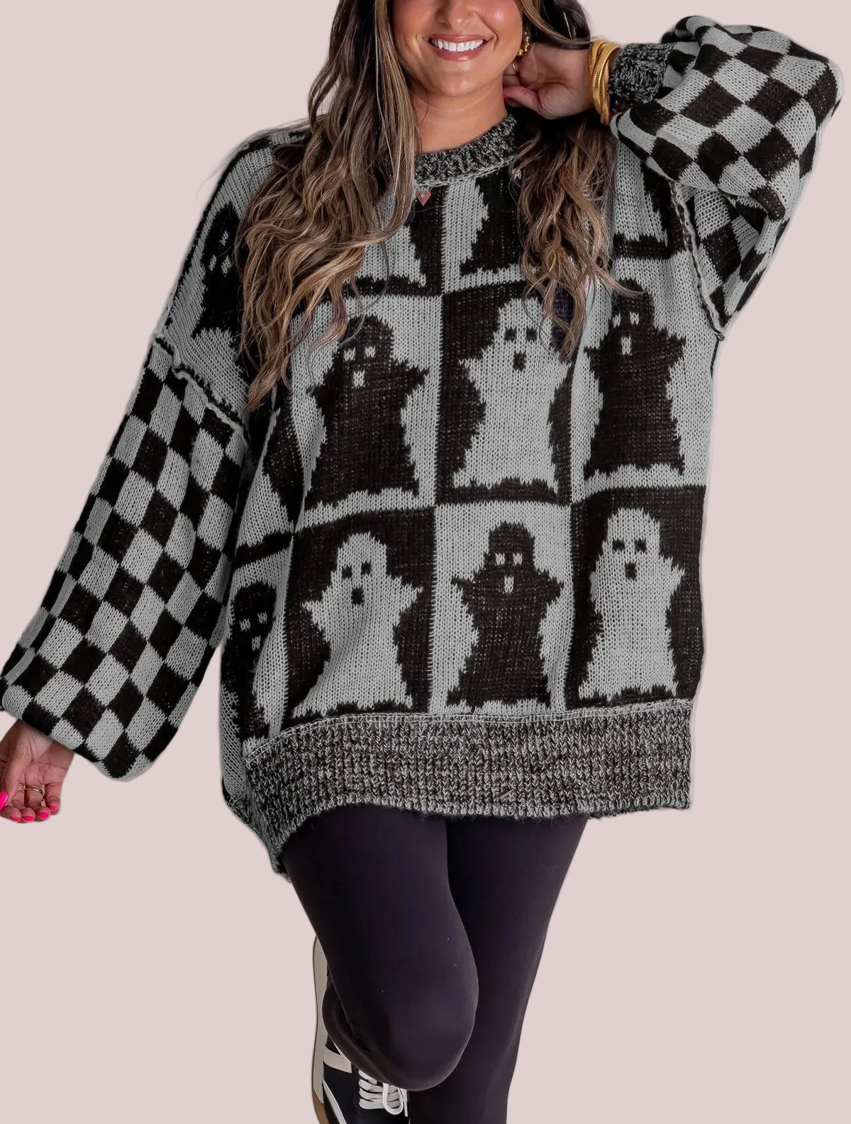 Women's Halloween Checkered Sweater - Spooky Season
