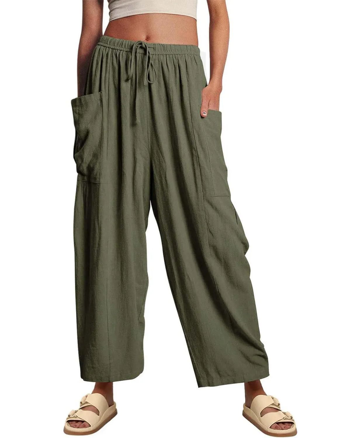Women¡®s Casual Linen Blend Palazzo Pants