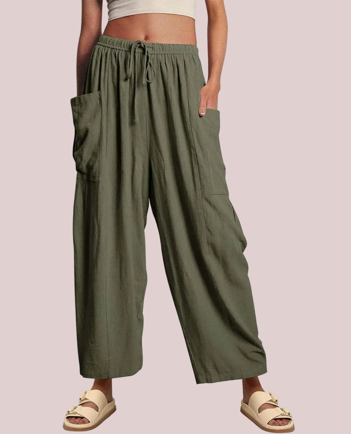 Women‘s Casual Linen Blend Palazzo Pants