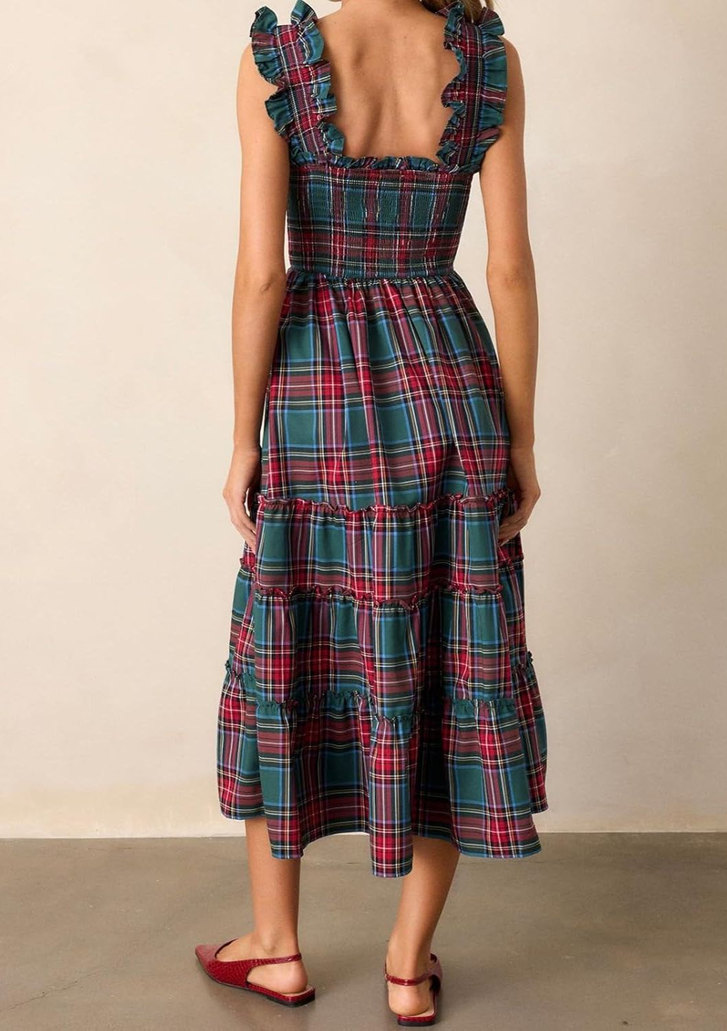 Women's Sleeveless Plaid Ruffle A-Line Dress