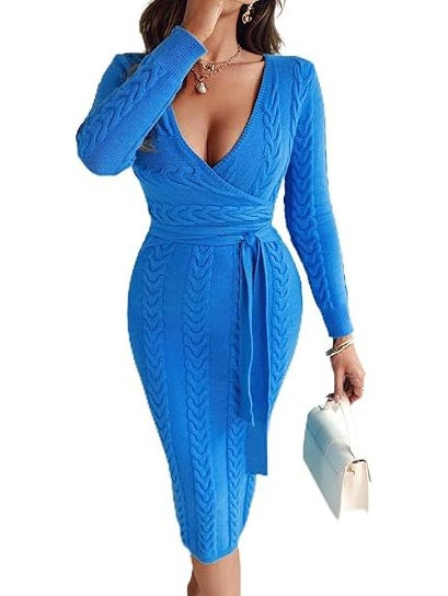 Women's Cable Knit Wrap Midi Dress