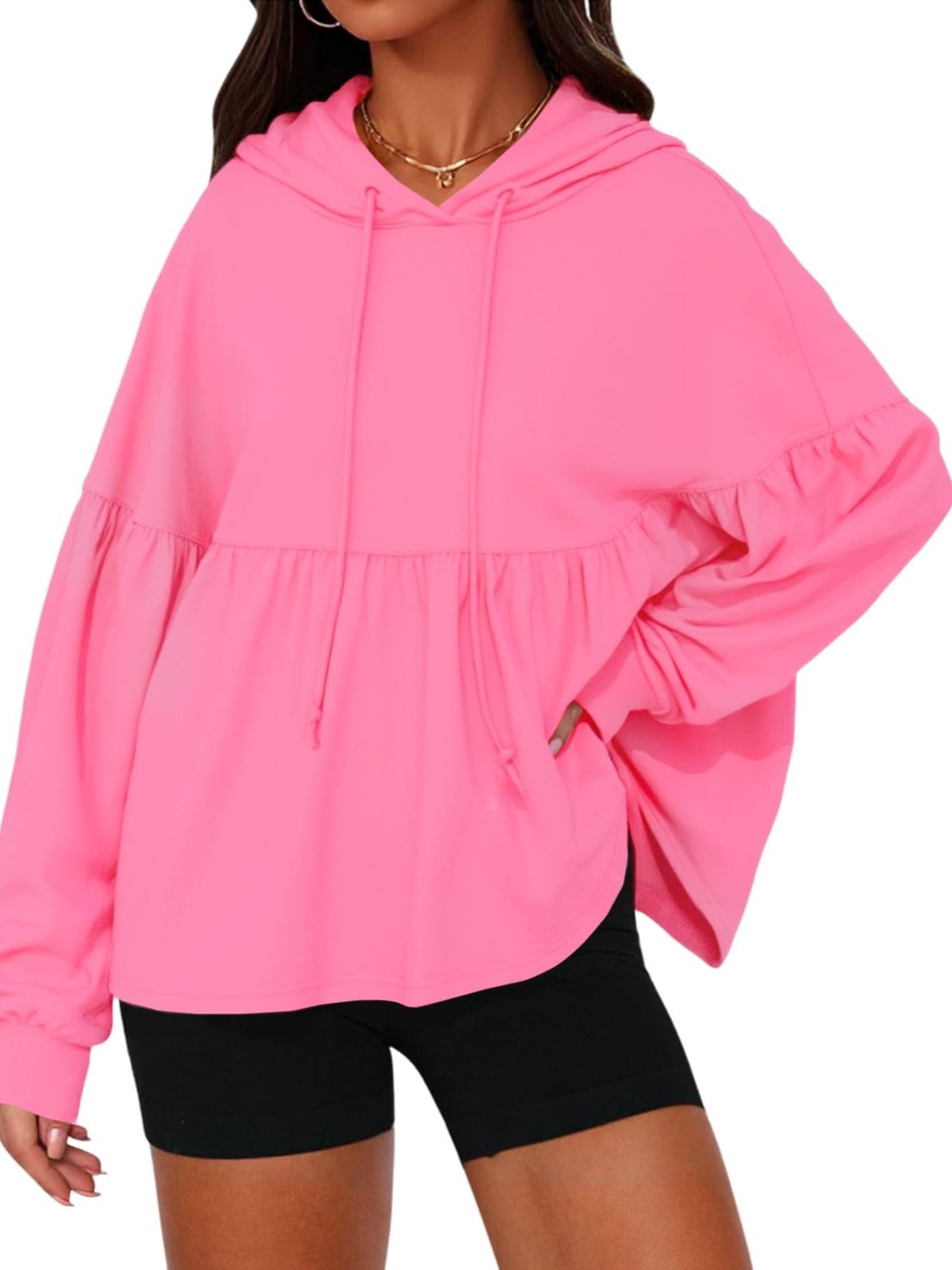 Women's Casual Pleated Tiered Ruffle Hoodies Sweatshirts
