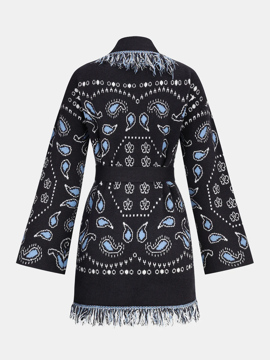 Women's Belted Fringe Knit Cardigan