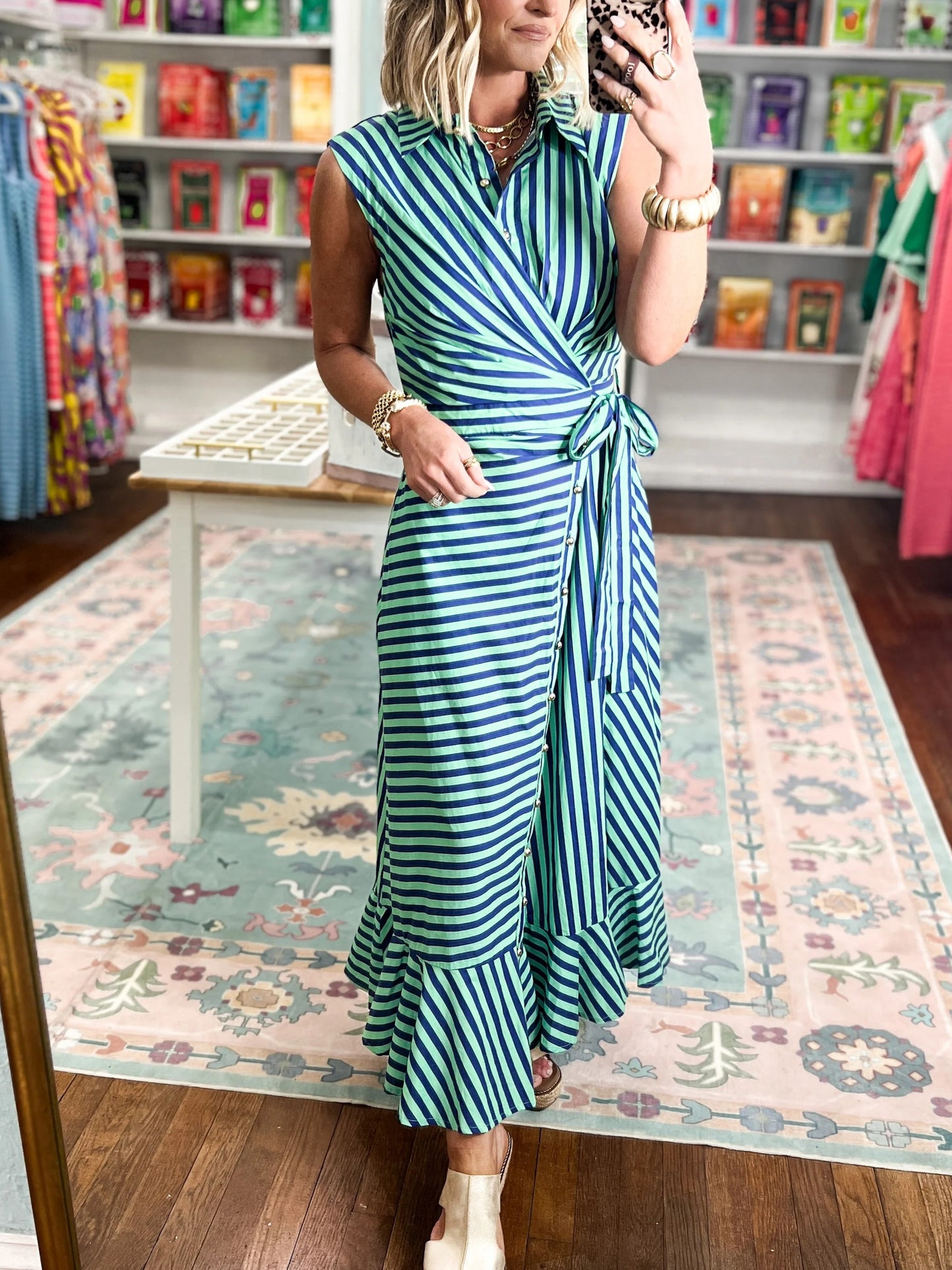 Women's Contrast Stripe Tie-Waist Dress