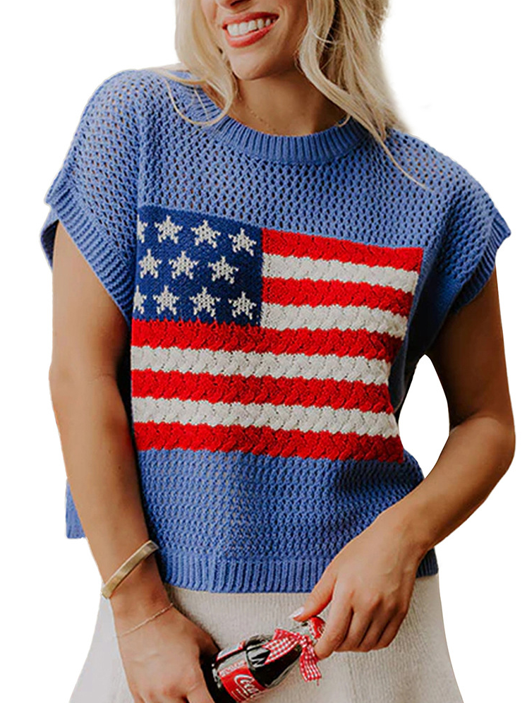 Women's American Flag Knit Short Sleeve Top