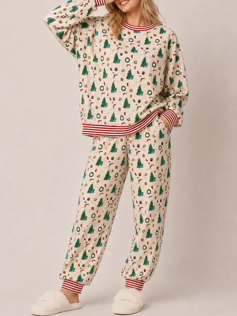 Women's Cute Holiday‑Print Pajama Set