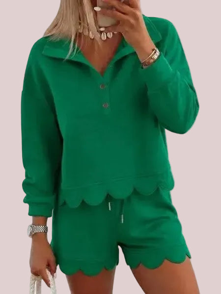 Women's Scalloped Hem 2 Piece Lounge Short Set