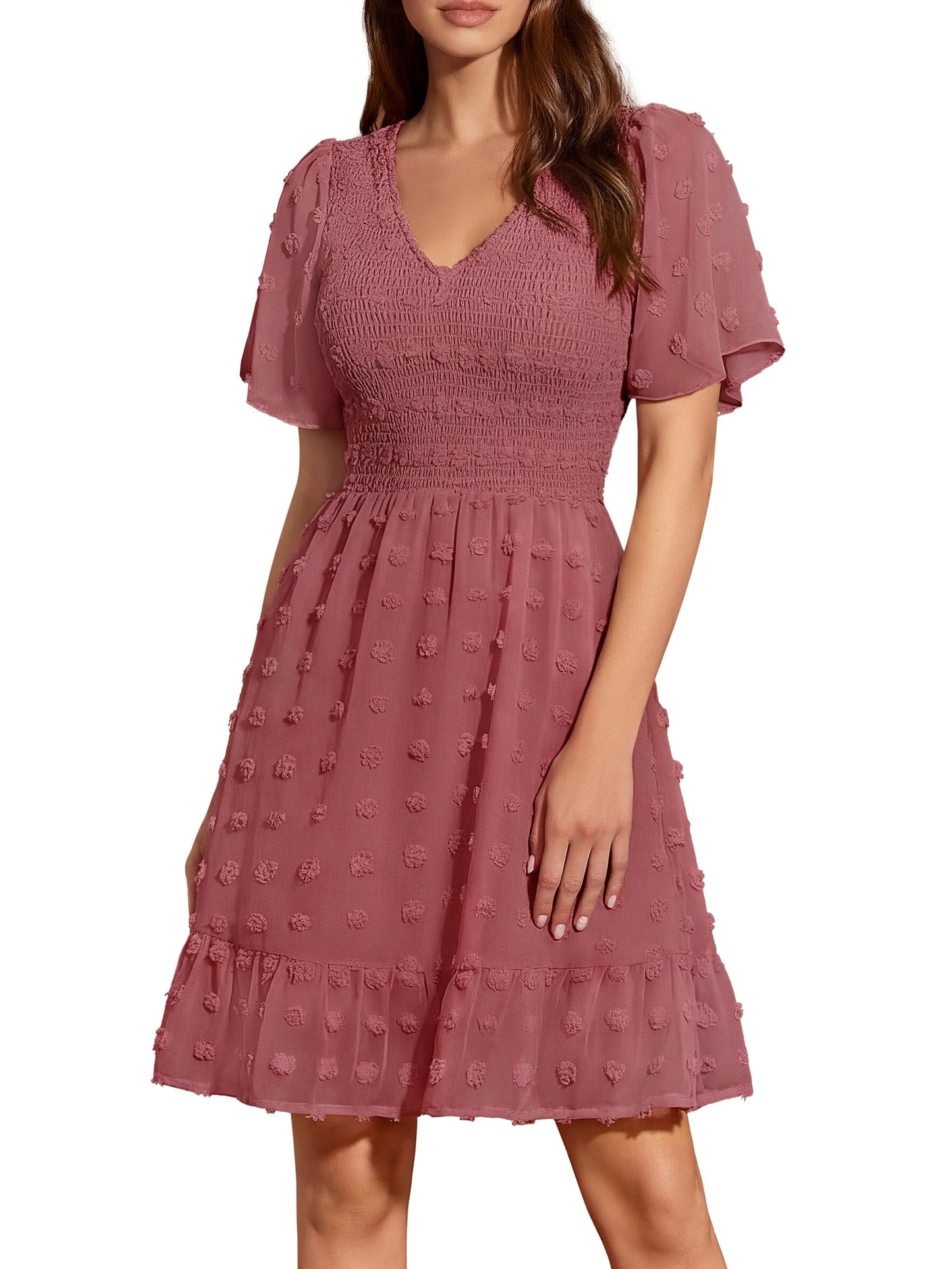 Women's Ruffle Hem Swiss Dot Casual Dress