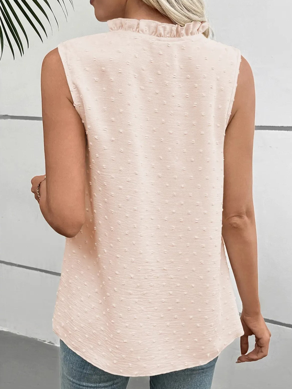Women's Summer Ruffled Collar Swiss Dot Sleeveless Blouse
