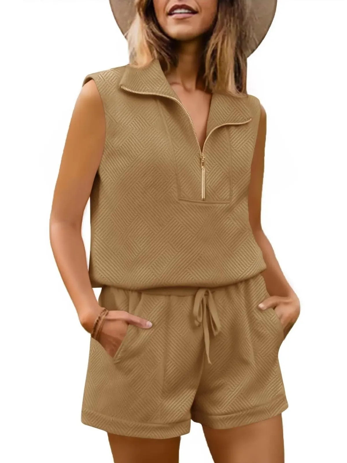 Women's Textured Casual Sleeveless Short Set