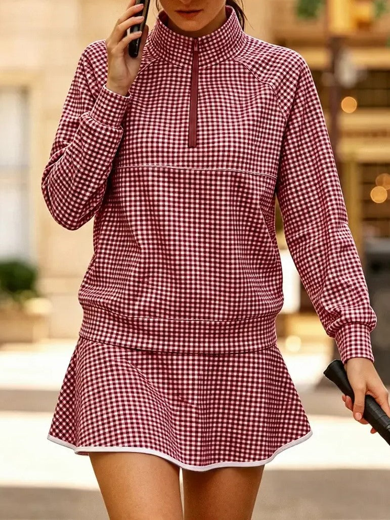 Women's Gingham Athletic Two Piece Skort Set