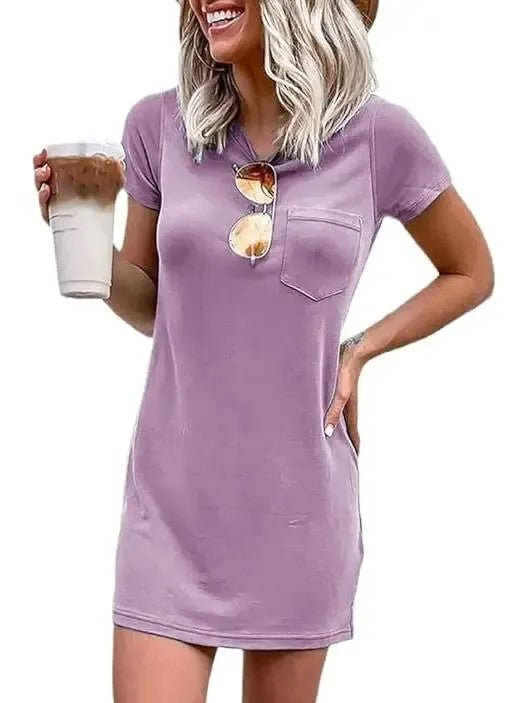 Women's Basic T-Shirt Dress with Pocket