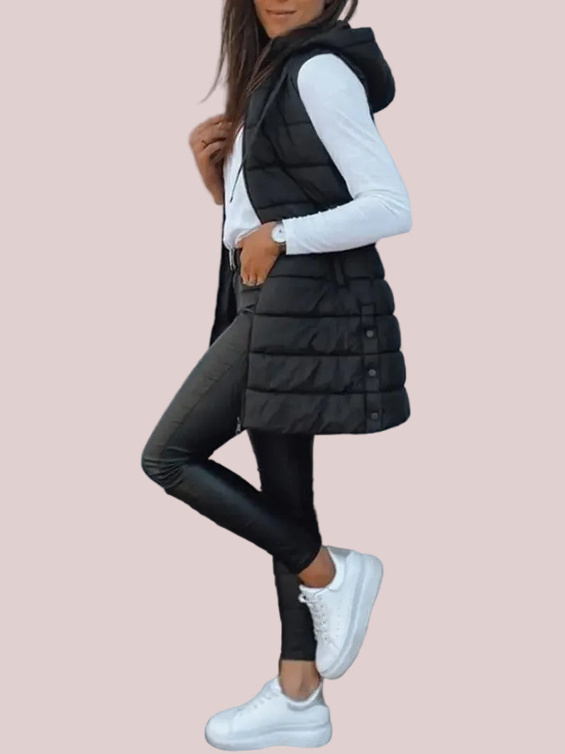Women's Sleeveless Quilted Puffer Vest with Hood