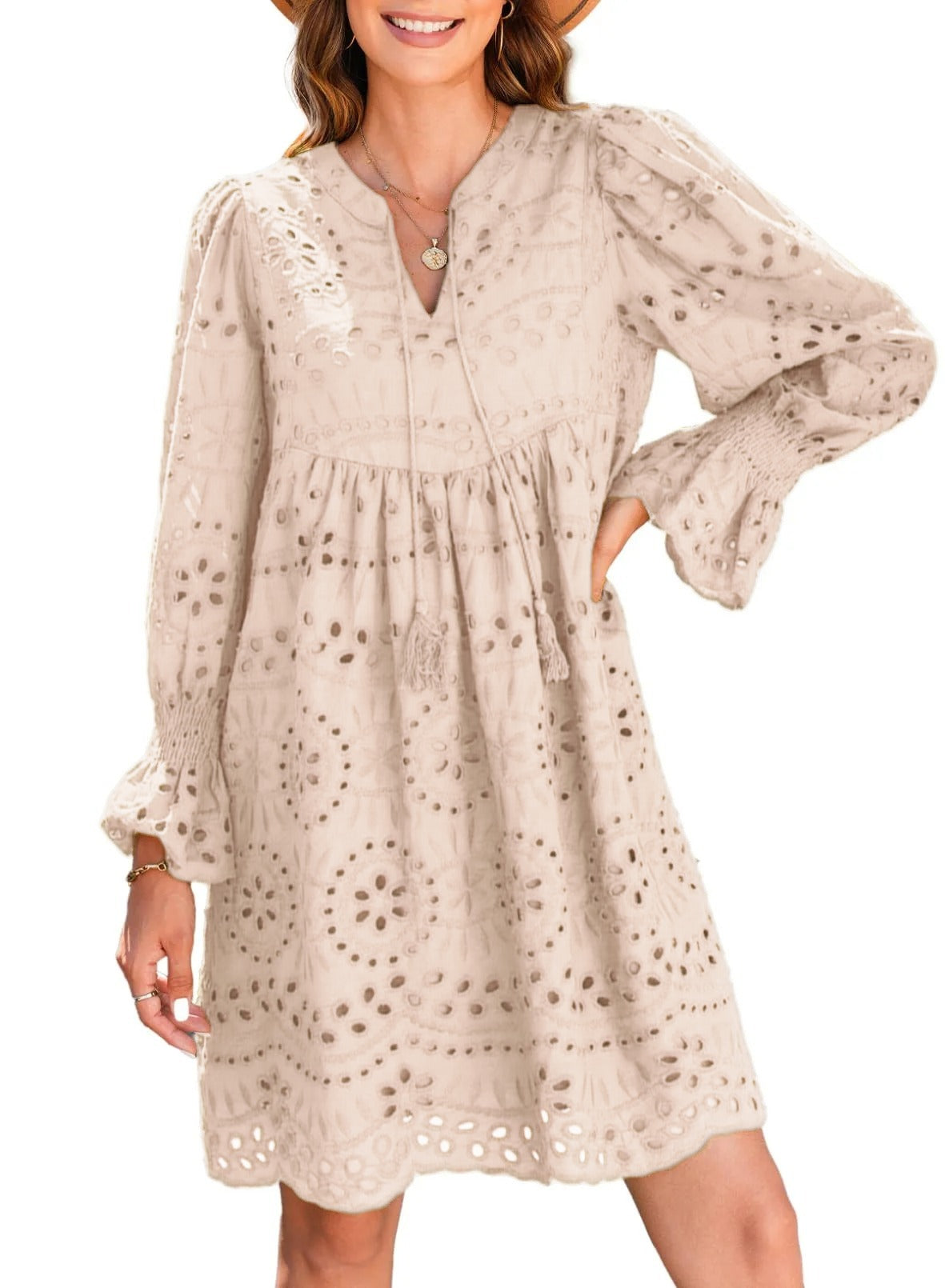 Women's Boho Hollow Out Long Sleeve Dress