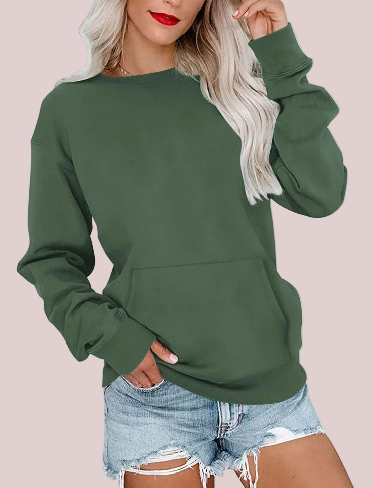 Women's Drop Shoulder Kangaroo Pocket Casual Sweatshirt
