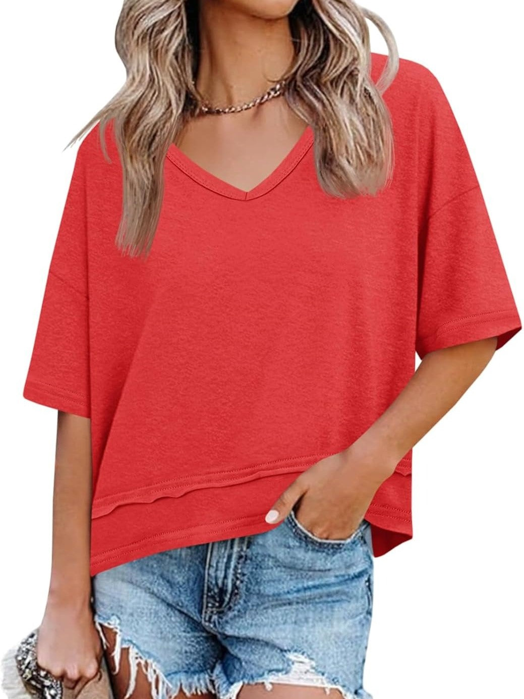 Women's Summer Basic Loose V-Neck Tees