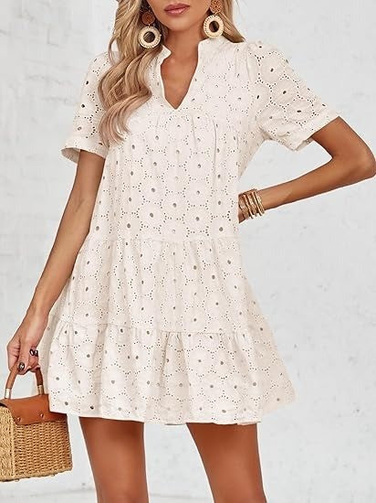 Women's Summer Eyelet Casual Flowy Babydoll Dresses