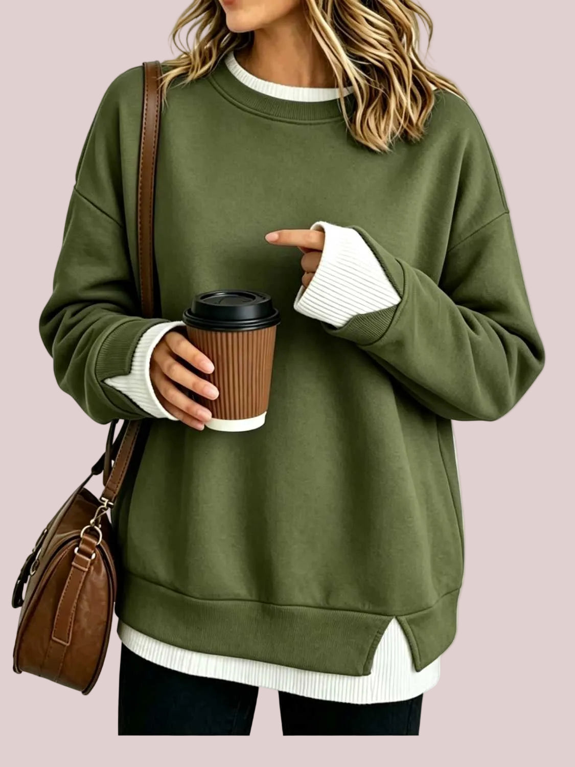 Women's Fake Two Piece Layered Crewneck Sweatshirt