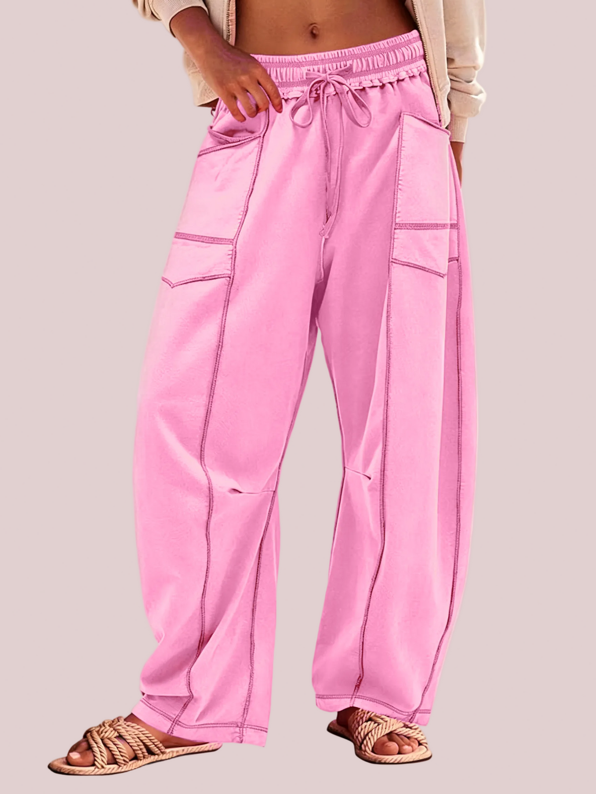 Women's Waist Tie Drawstring Wide Leg Casual Trousers