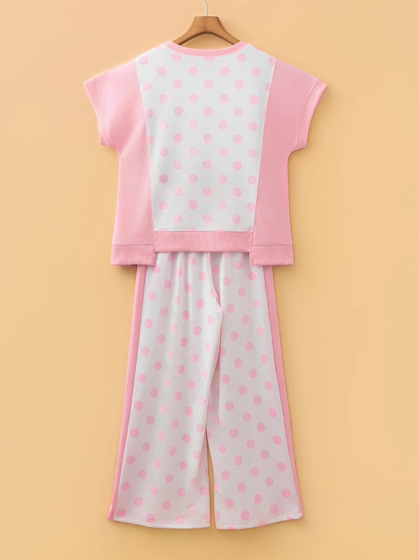 Women's Color Block Polka Dot Loungewear Set