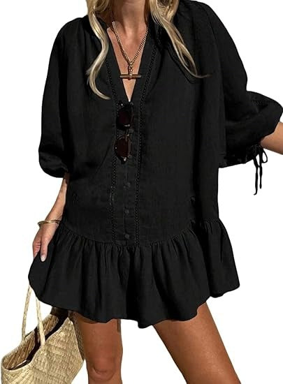 Women's Casual Babydoll Puff Sleeve Dress