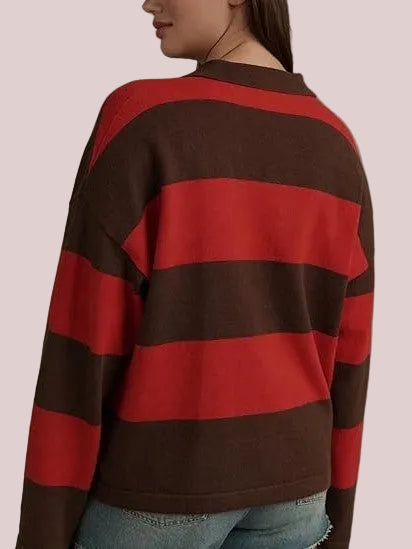 Women's Striped Button Knit Polo Shirt