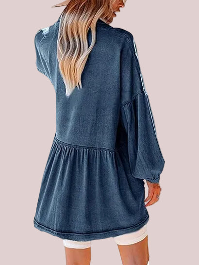 Women's Oversized Denim Shirt Dress With Pockets
