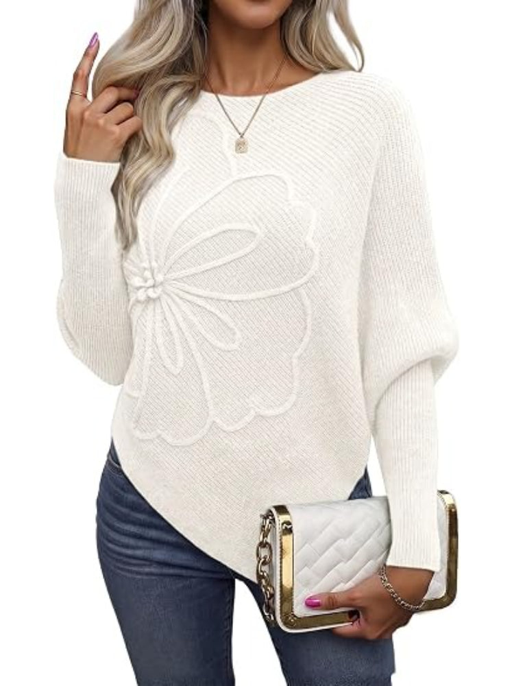 Women's Floral Asymmetrical Knit Poncho Sweater