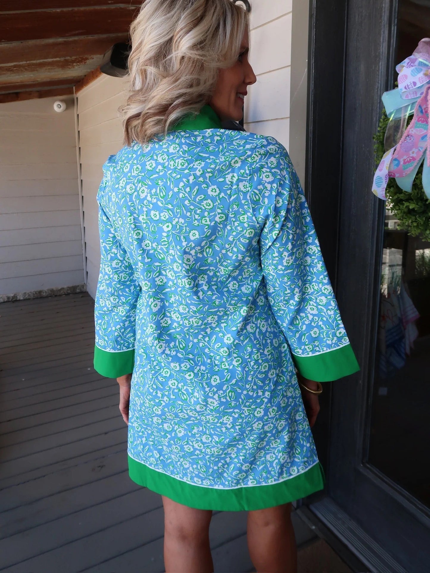 Women's 3/4 Sleeve Floral Print Contrast Trim Dress