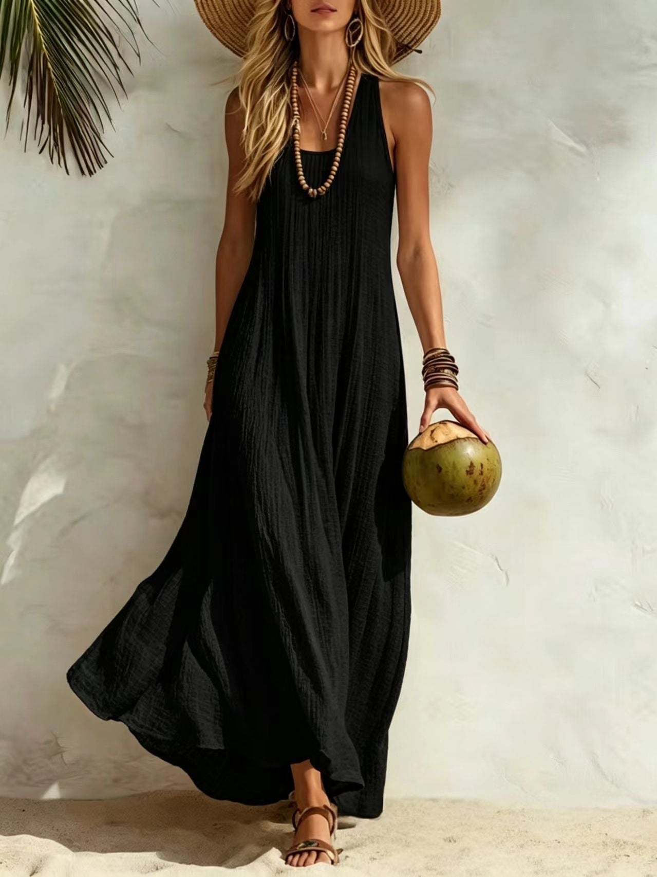 2026 New Arrival Cotton Linen Loose Beach Maxi Dress