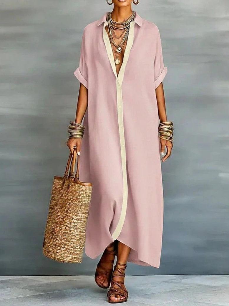 Women's Contrast Trim Button Down Shirt Dress