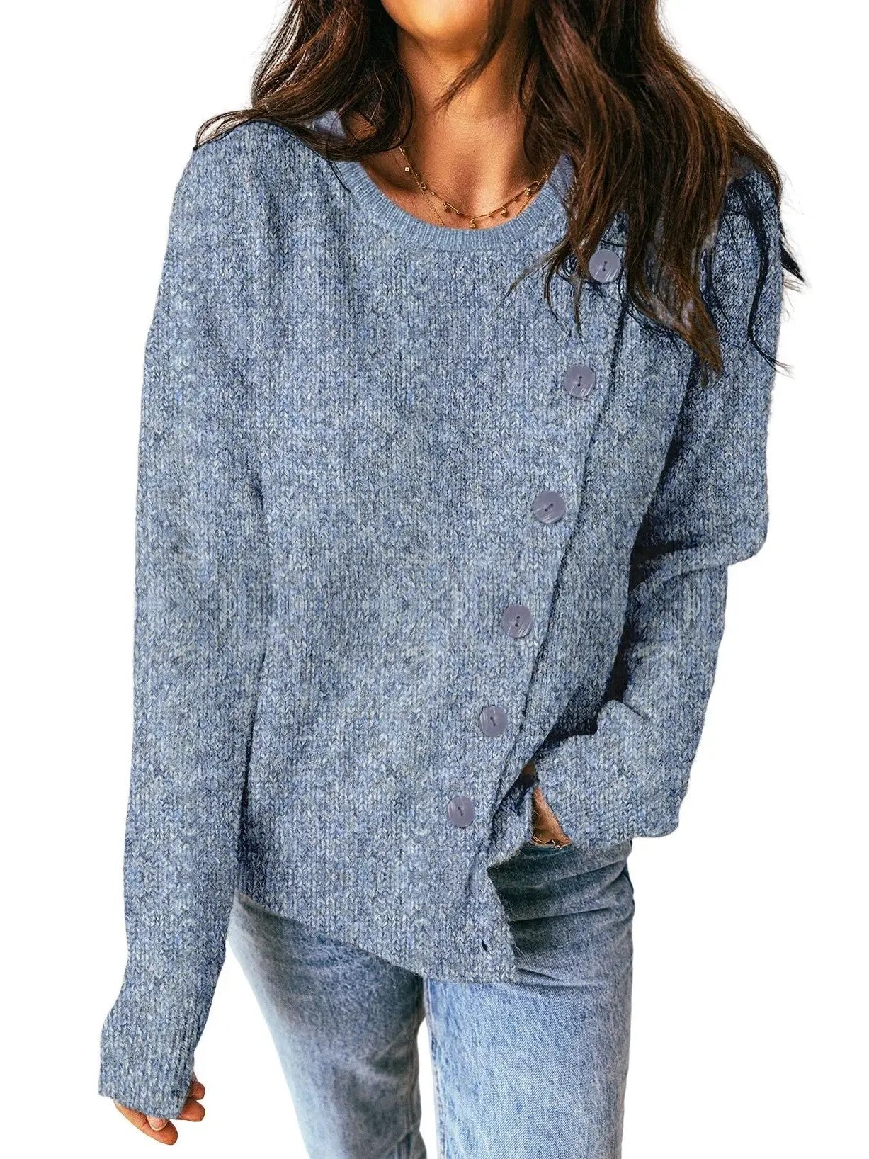 Women's Asymmetrical Diagonal Button Knit Sweater