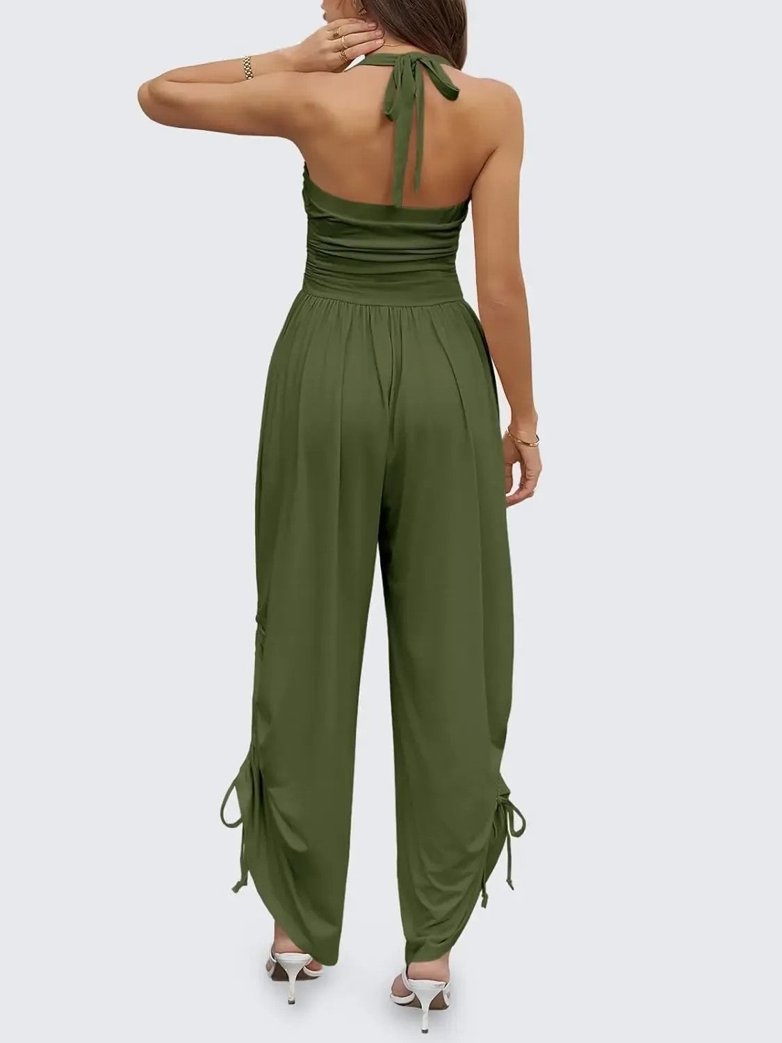 Women's Halter Ruched Wide Leg Jumpsuit