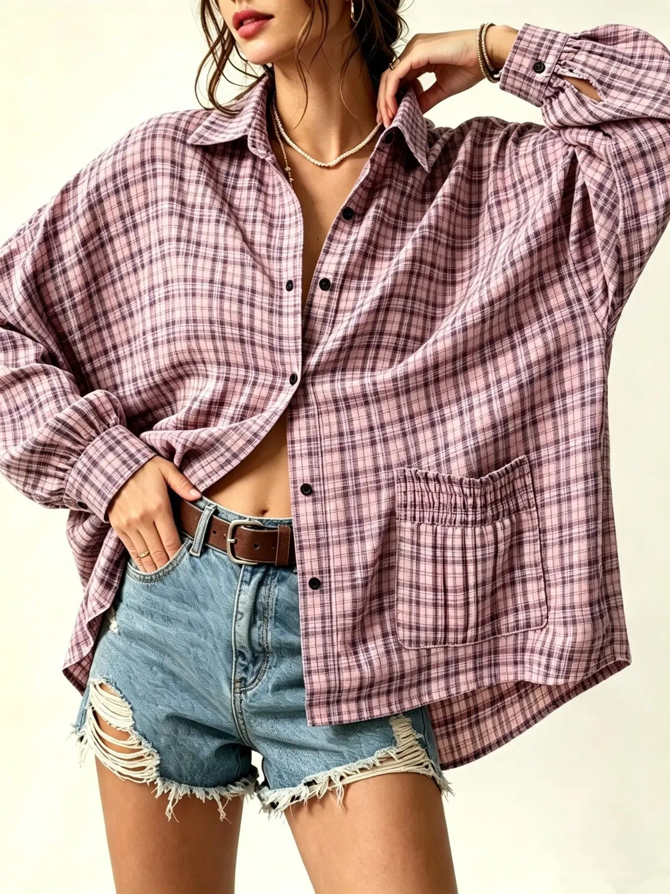 Women's Plaid Long Sleeve Button Down Shirt