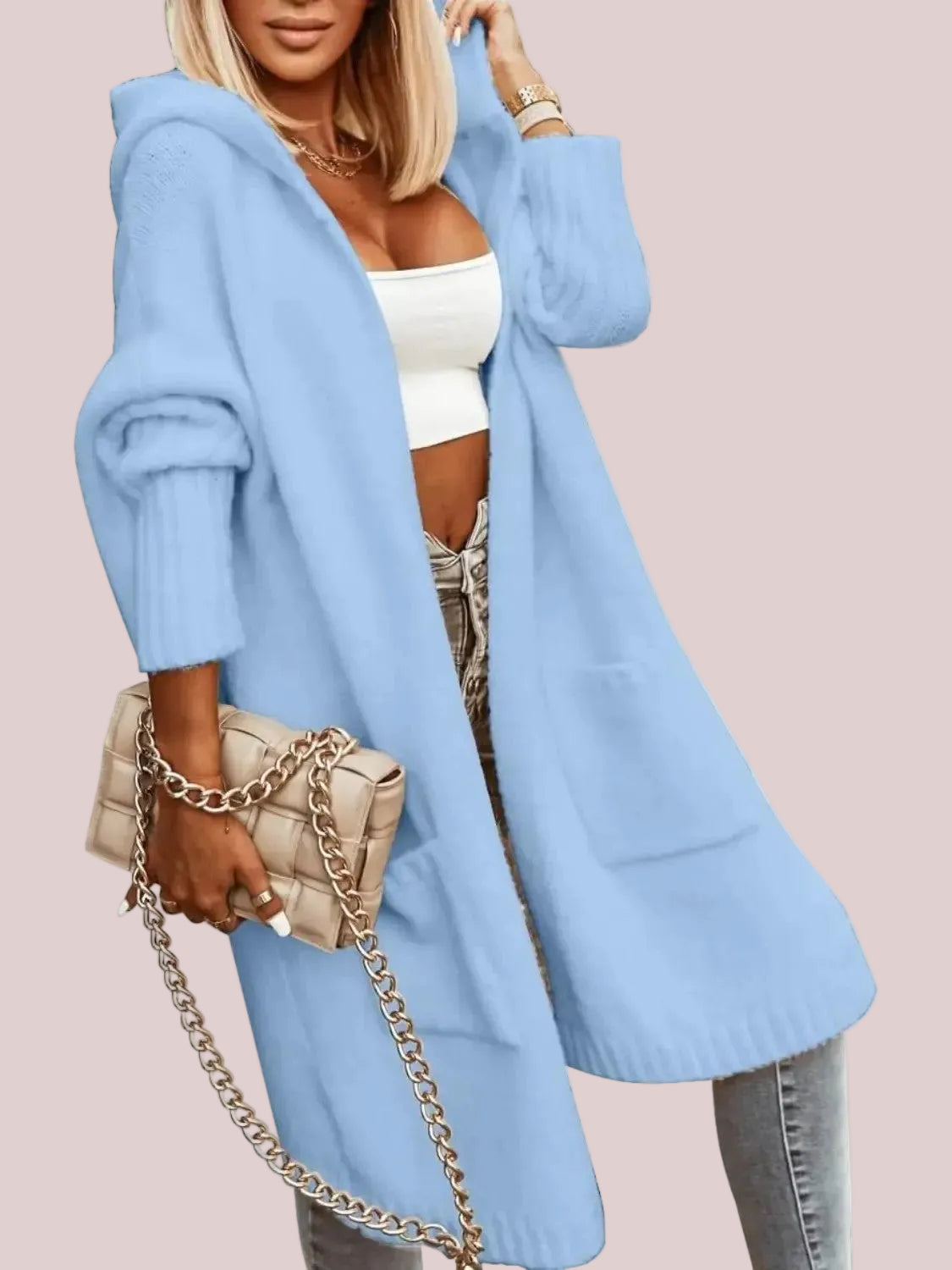 Women's Casual Long Sleeve Hooded Knit Sweater Coat