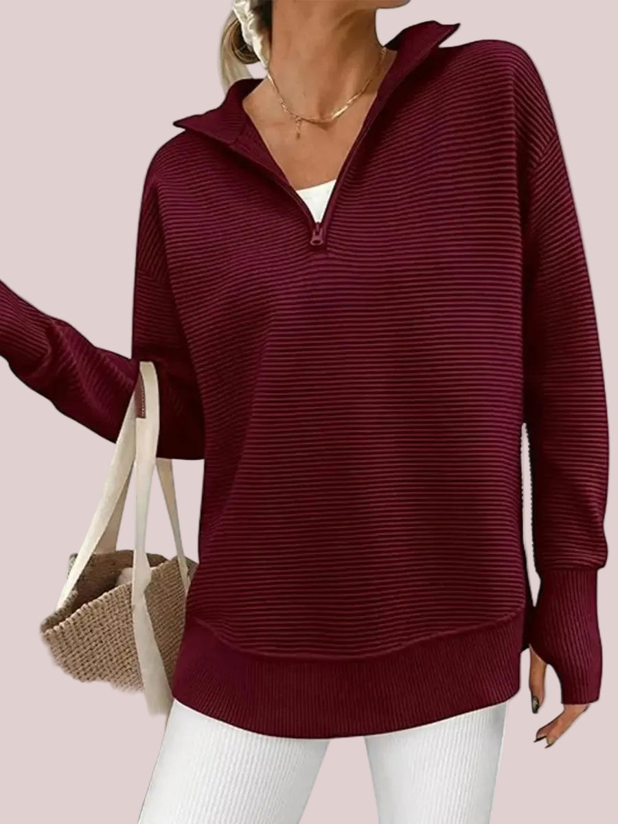 Women's Textured Half‑Zip Collared Top With Thumb Holes