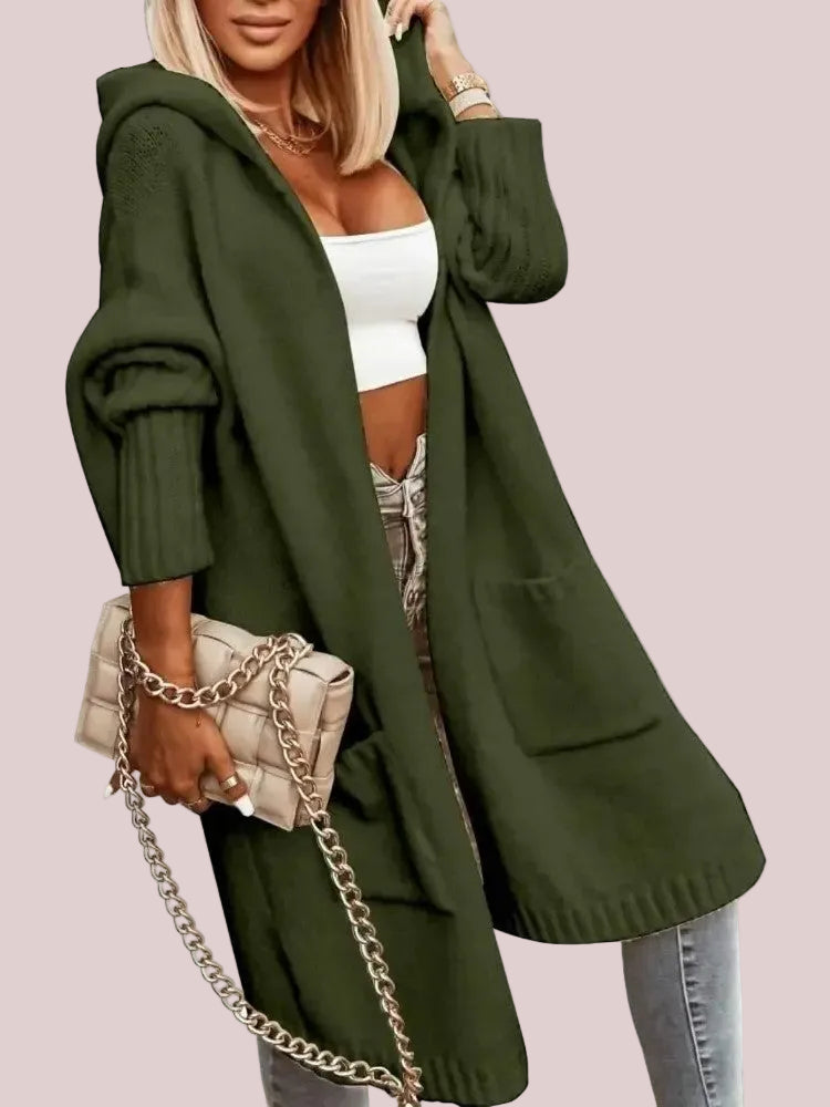 Women's Fall Winter Casual Long Sleeve Hooded Knit Sweater Coat